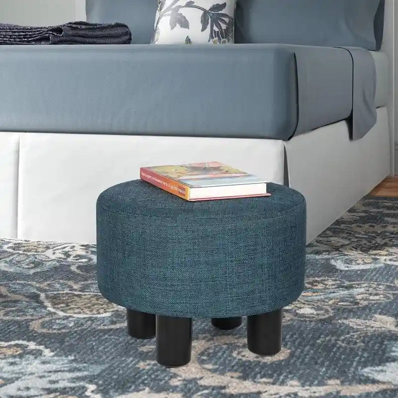 Round Ottoman Fabric Footrest Modern Padded Chair Footstool