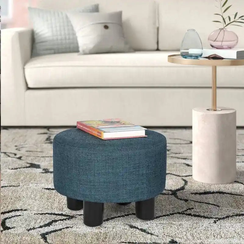 Round Ottoman Fabric Footrest Modern Padded Chair Footstool