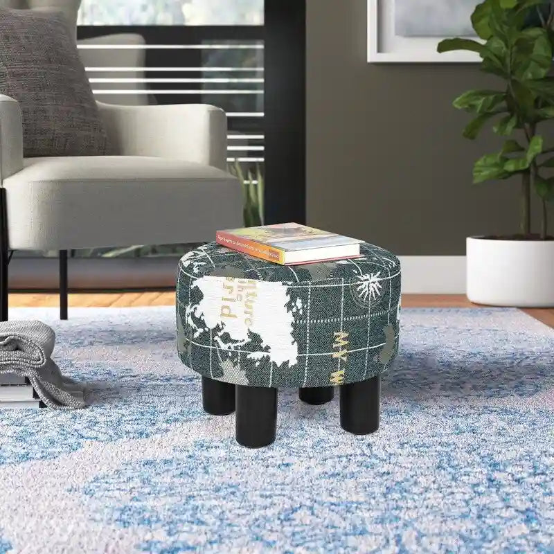 Round Ottoman Fabric Footrest Modern Padded Chair Footstool