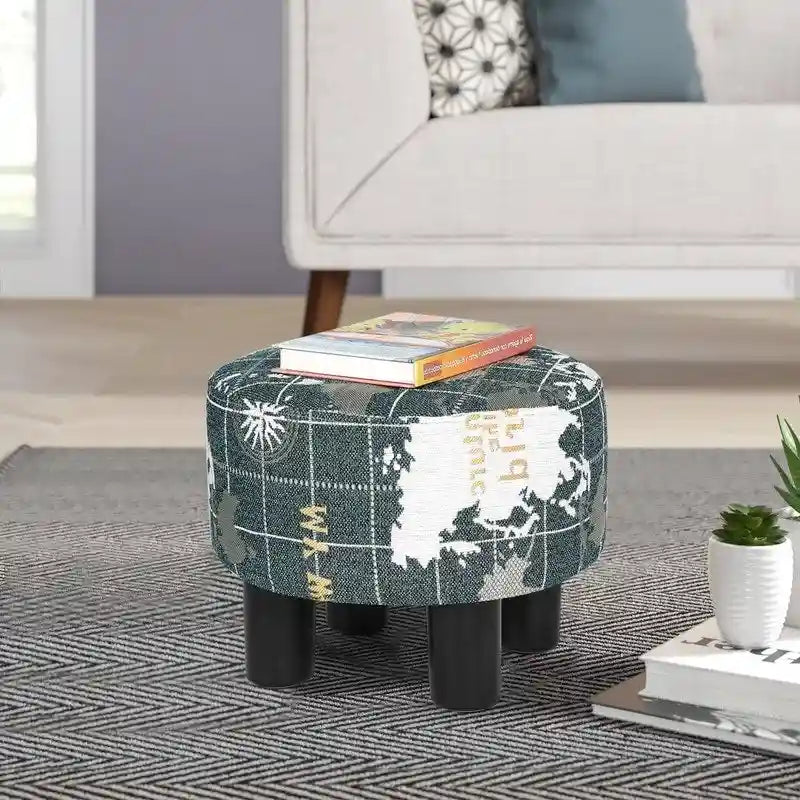 Round Ottoman Fabric Footrest Modern Padded Chair Footstool