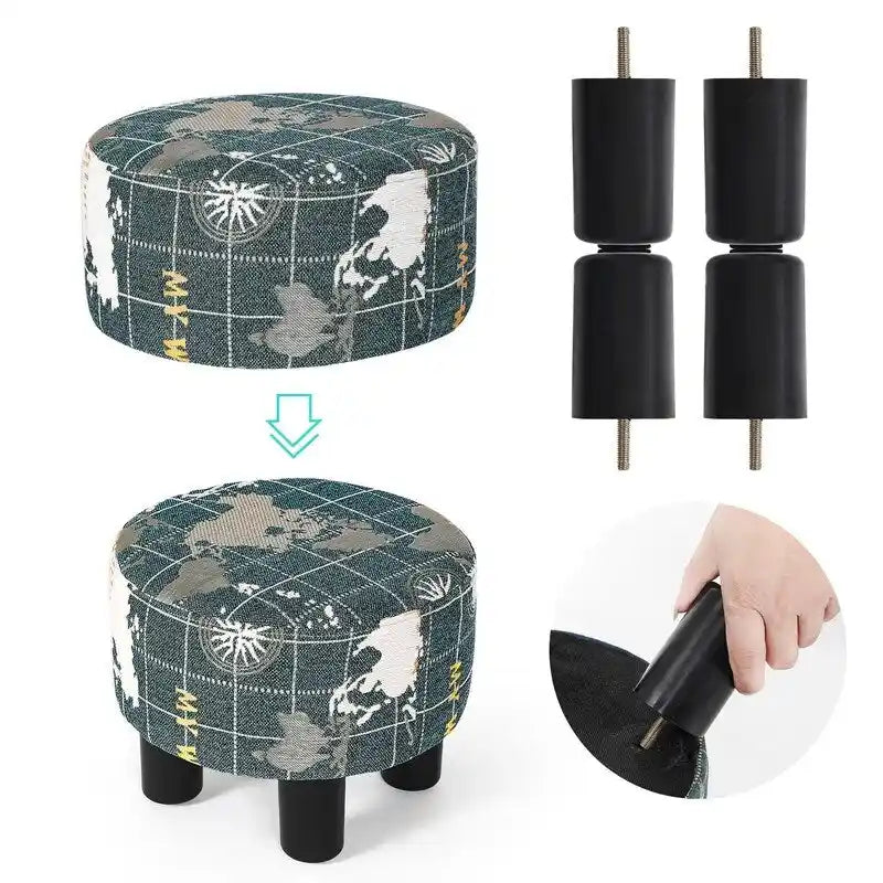 Round Ottoman Fabric Footrest Modern Padded Chair Footstool