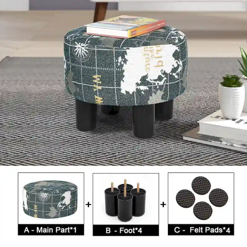 Round Ottoman Fabric Footrest Modern Padded Chair Footstool