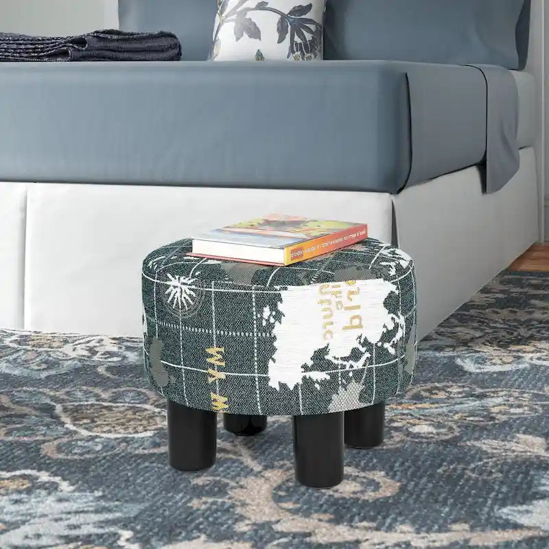 Round Ottoman Fabric Footrest Modern Padded Chair Footstool