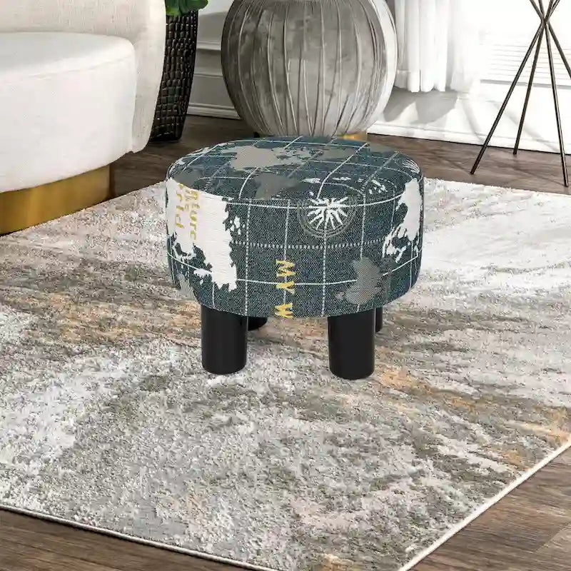 Round Ottoman Fabric Footrest Modern Padded Chair Footstool