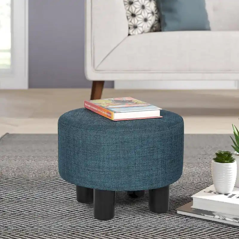 Round Ottoman Fabric Footrest Modern Padded Chair Footstool