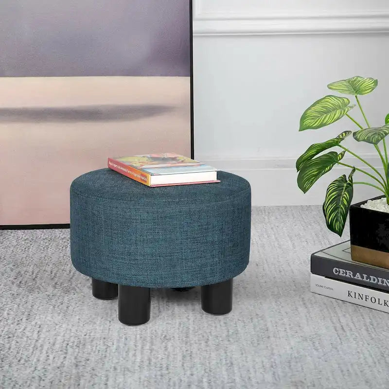 Round Ottoman Fabric Footrest Modern Padded Chair Footstool