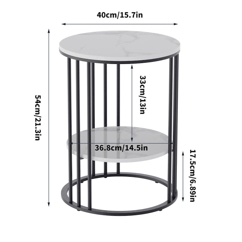 2 Tier Round Sintered Stone End Table Sofa Side Table with Golden Frame