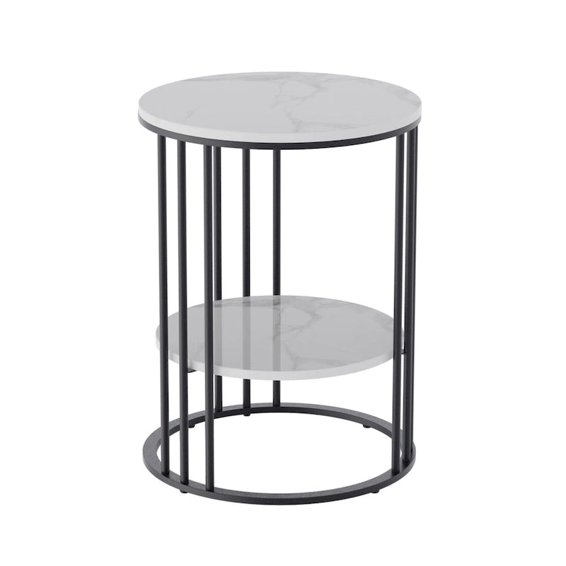 2 Tier Round Sintered Stone End Table Sofa Side Table with Golden Frame