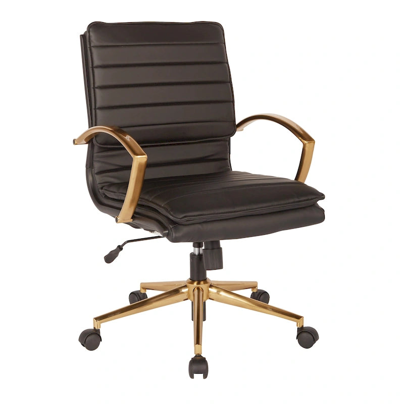 Gold Base Mid-back Faux Leather Office Chair