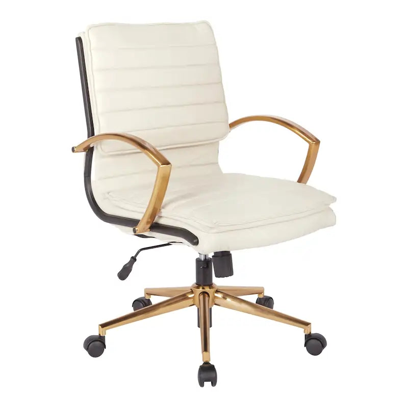 Gold Base Mid-back Faux Leather Office Chair