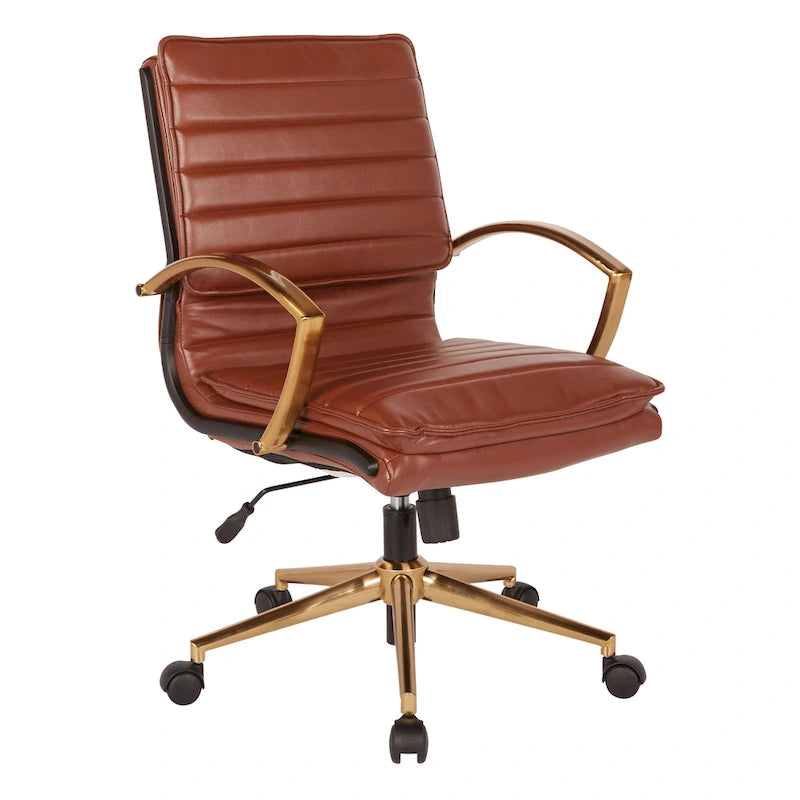Gold Base Mid-back Faux Leather Office Chair