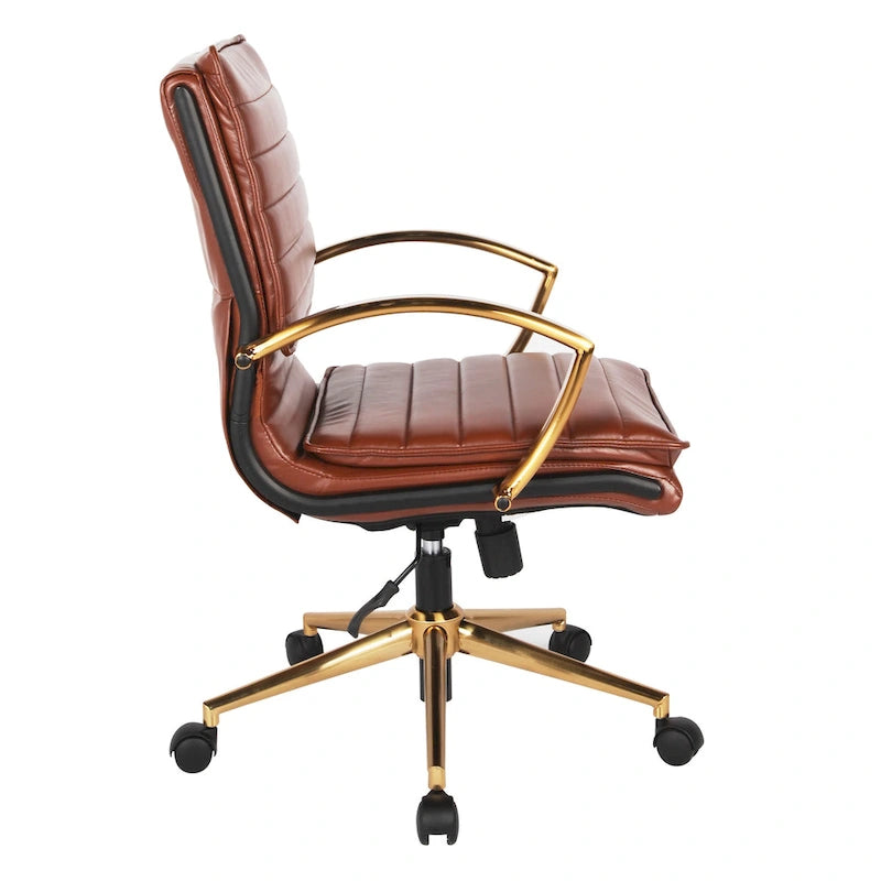 Gold Base Mid-back Faux Leather Office Chair