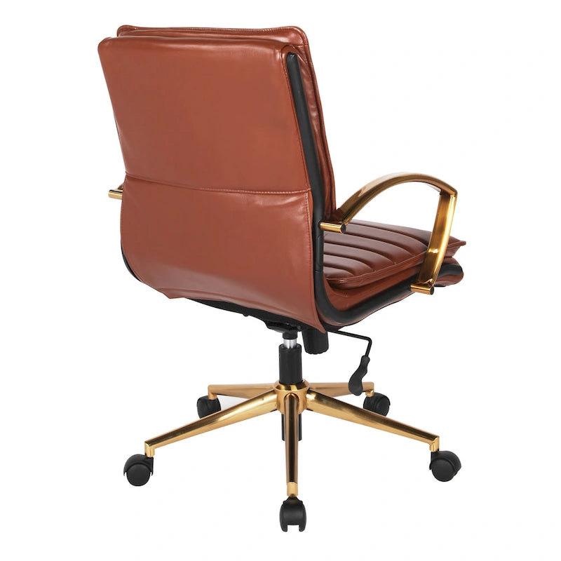 Gold Base Mid-back Faux Leather Office Chair