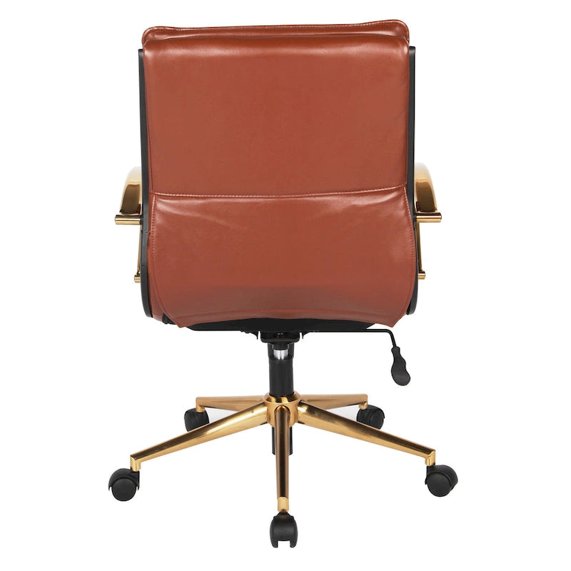 Gold Base Mid-back Faux Leather Office Chair
