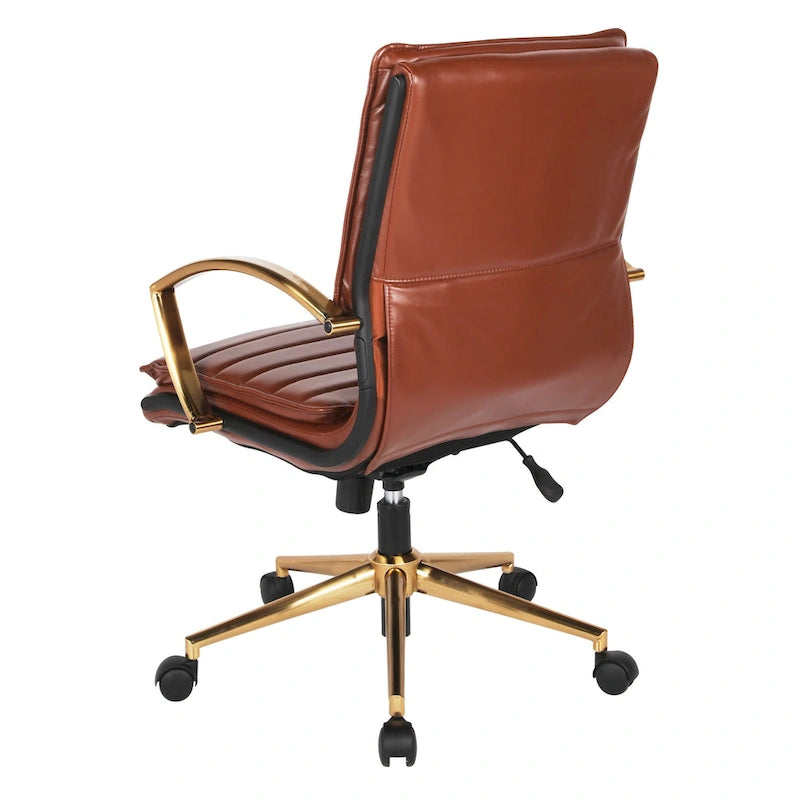 Gold Base Mid-back Faux Leather Office Chair
