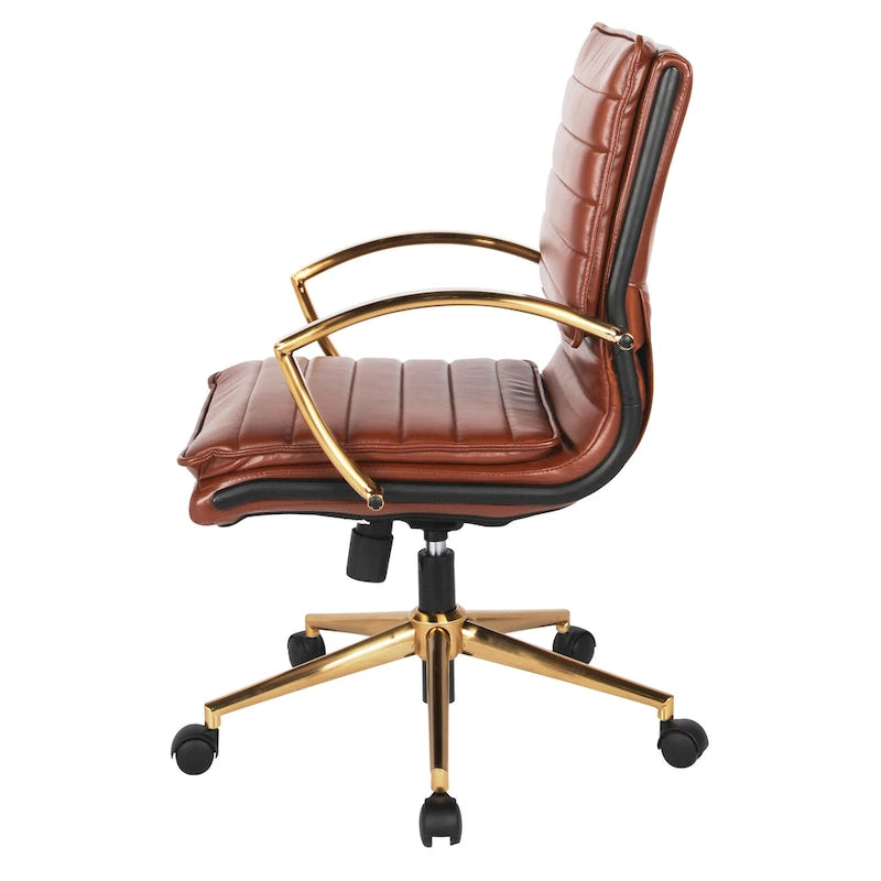 Gold Base Mid-back Faux Leather Office Chair