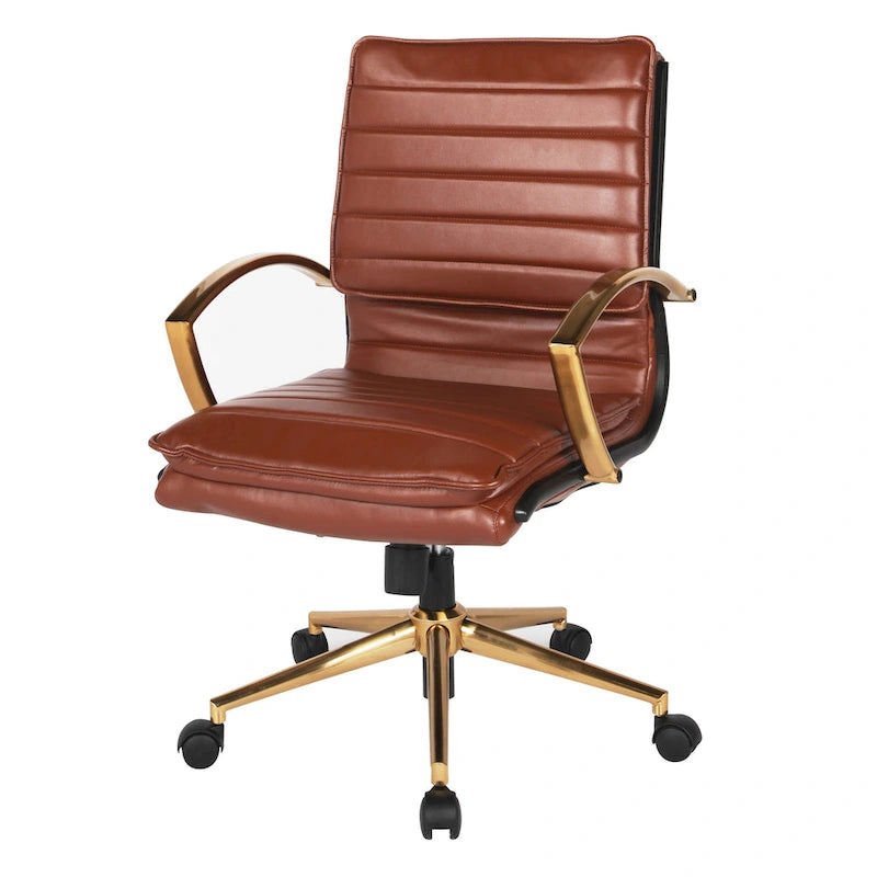 Gold Base Mid-back Faux Leather Office Chair
