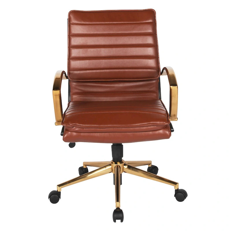 Gold Base Mid-back Faux Leather Office Chair