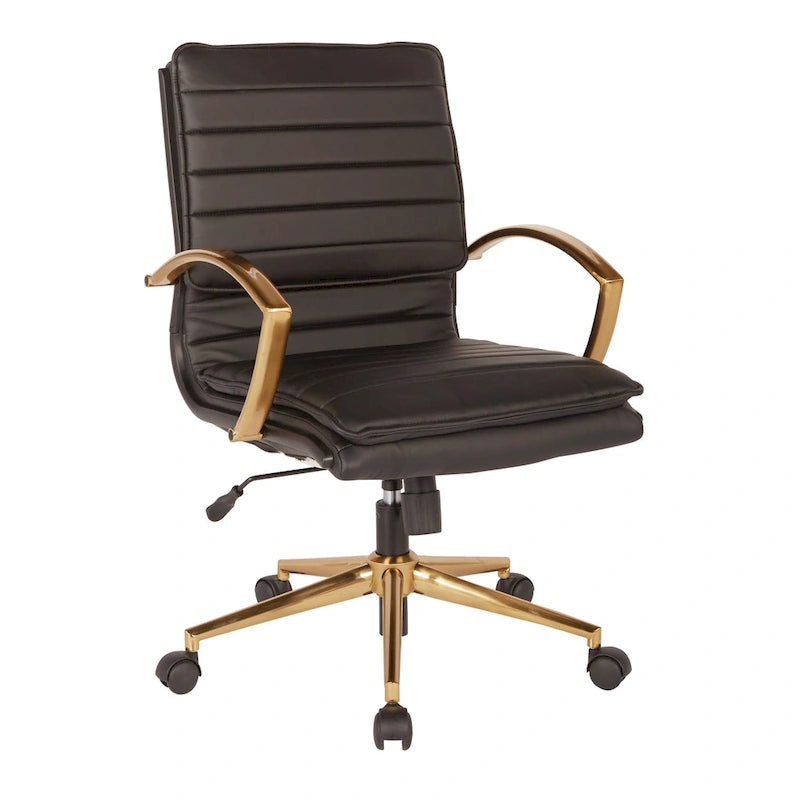 Gold Base Mid-back Faux Leather Office Chair