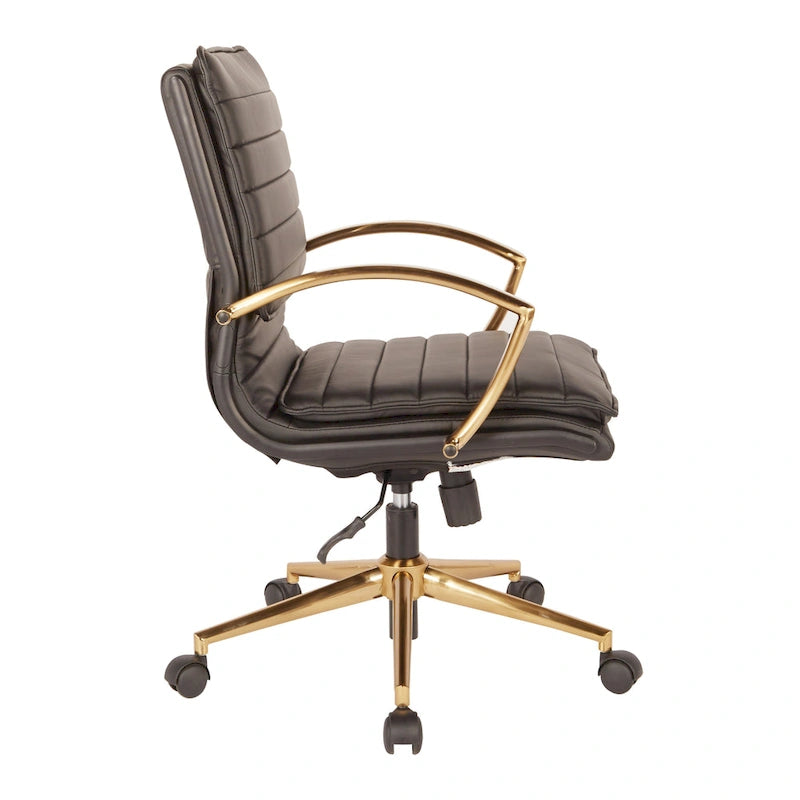Gold Base Mid-back Faux Leather Office Chair