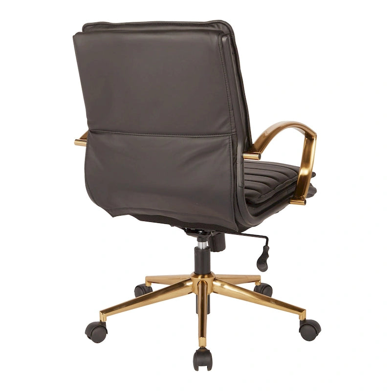 Gold Base Mid-back Faux Leather Office Chair