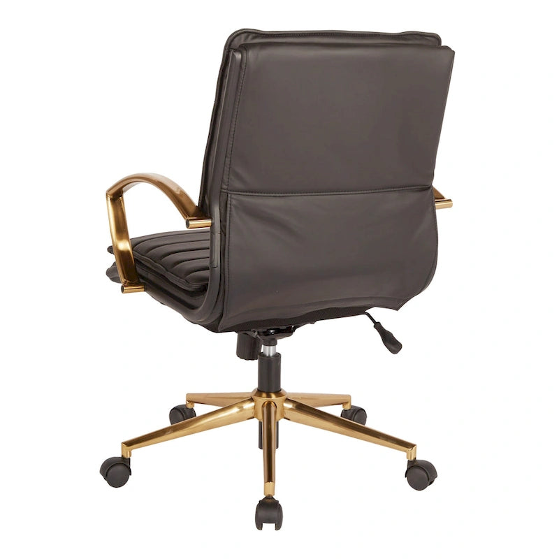 Gold Base Mid-back Faux Leather Office Chair