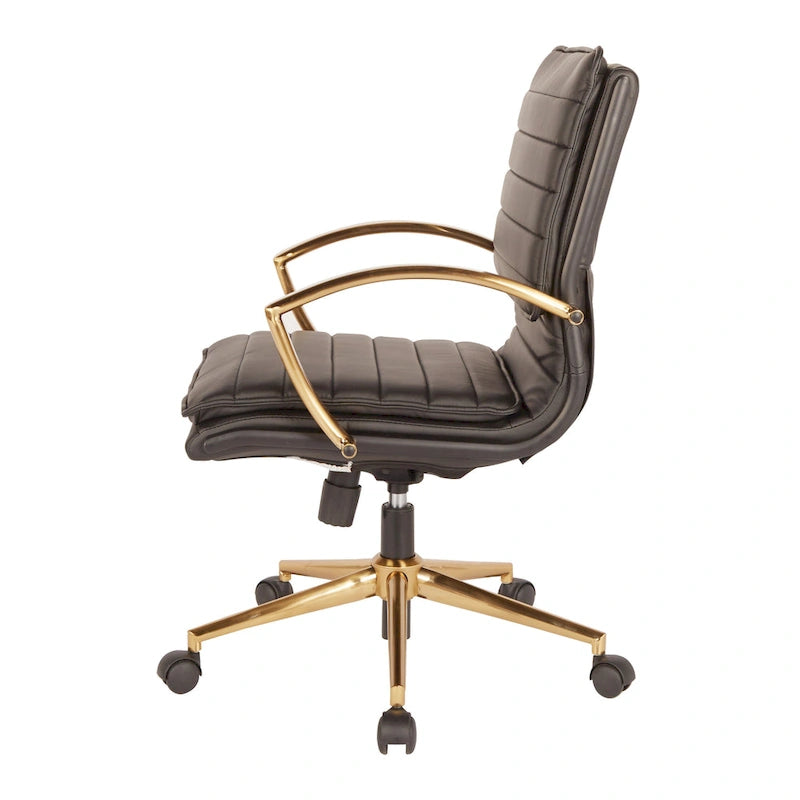 Gold Base Mid-back Faux Leather Office Chair