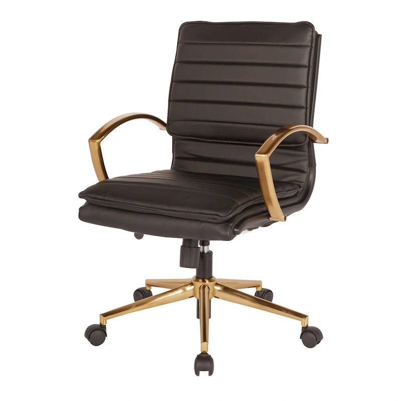 Gold Base Mid-back Faux Leather Office Chair