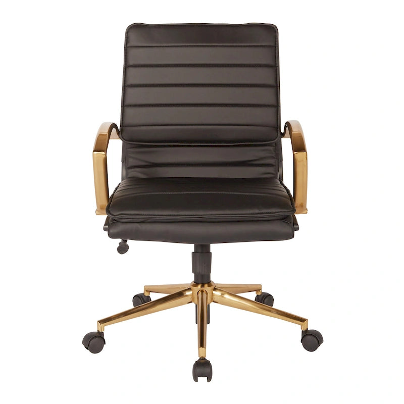 Gold Base Mid-back Faux Leather Office Chair