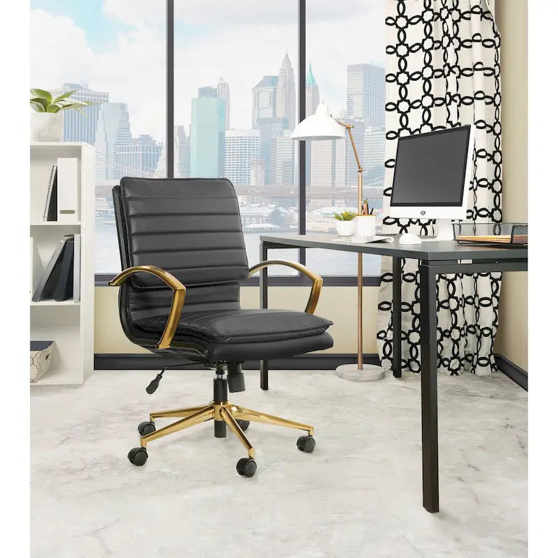 Gold Base Mid-back Faux Leather Office Chair