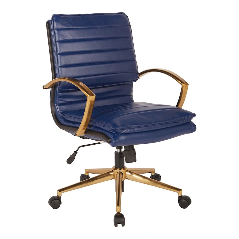Gold Base Mid-back Faux Leather Office Chair