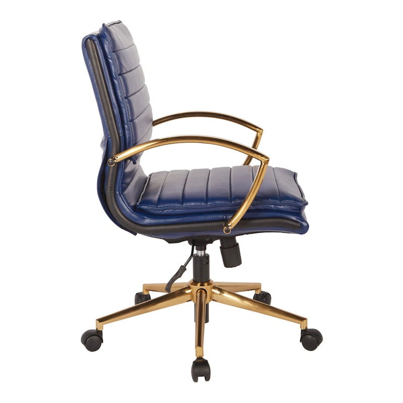 Gold Base Mid-back Faux Leather Office Chair