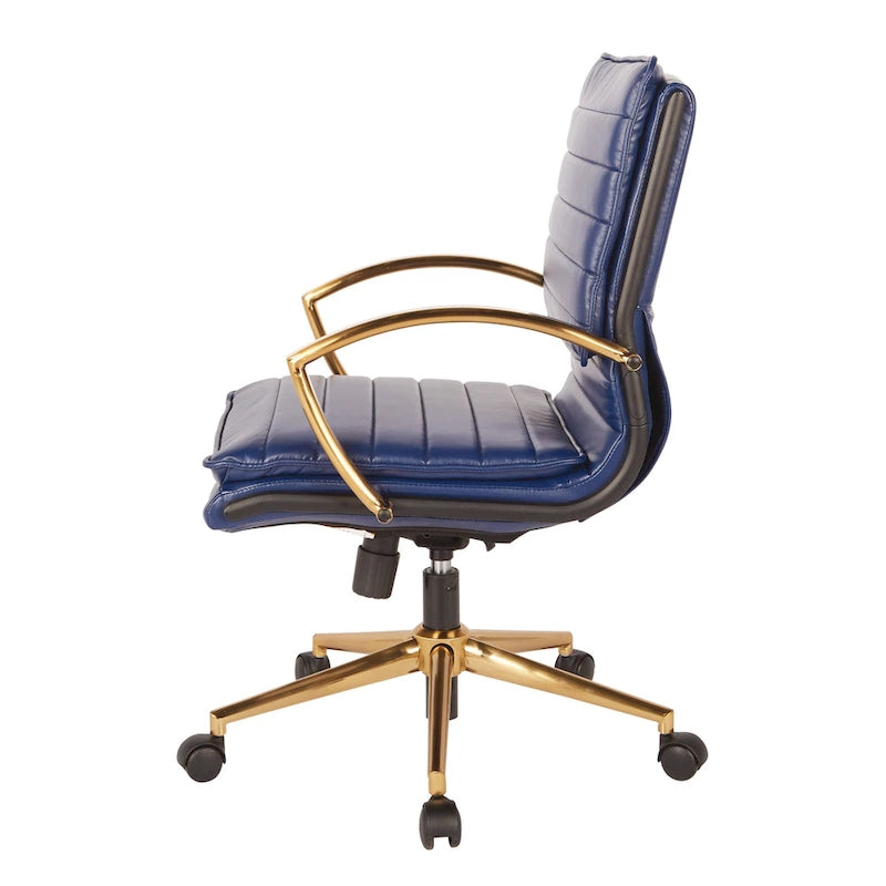 Gold Base Mid-back Faux Leather Office Chair