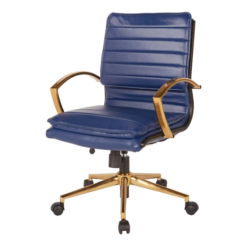 Gold Base Mid-back Faux Leather Office Chair