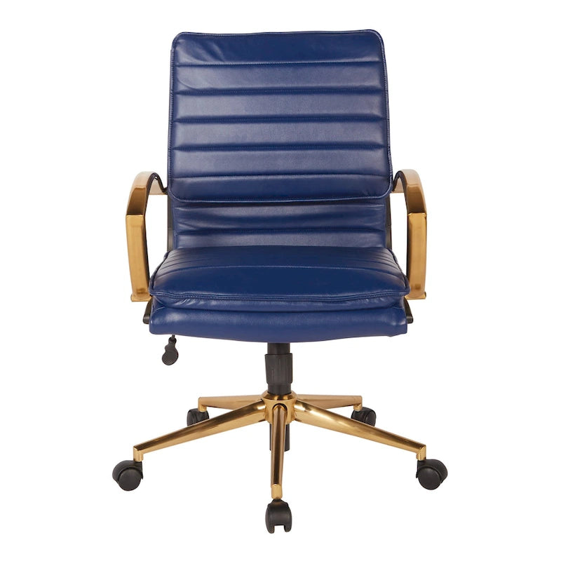 Gold Base Mid-back Faux Leather Office Chair