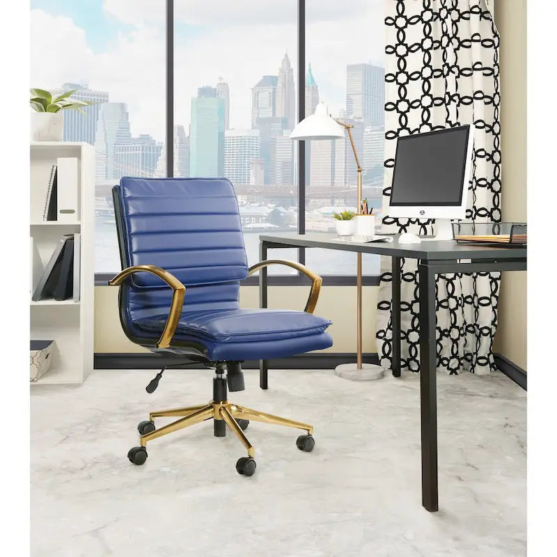 Gold Base Mid-back Faux Leather Office Chair