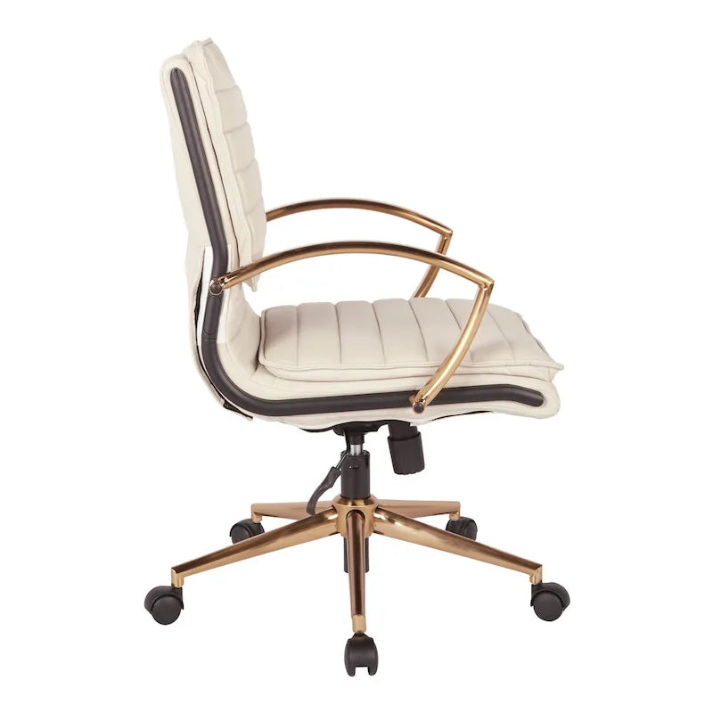 Gold Base Mid-back Faux Leather Office Chair