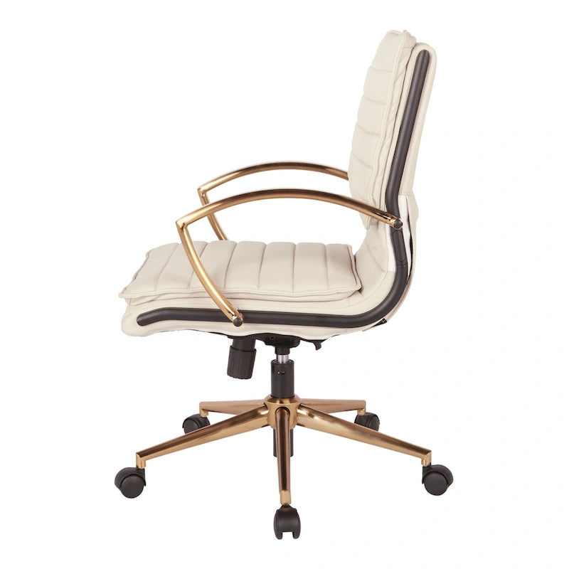 Gold Base Mid-back Faux Leather Office Chair