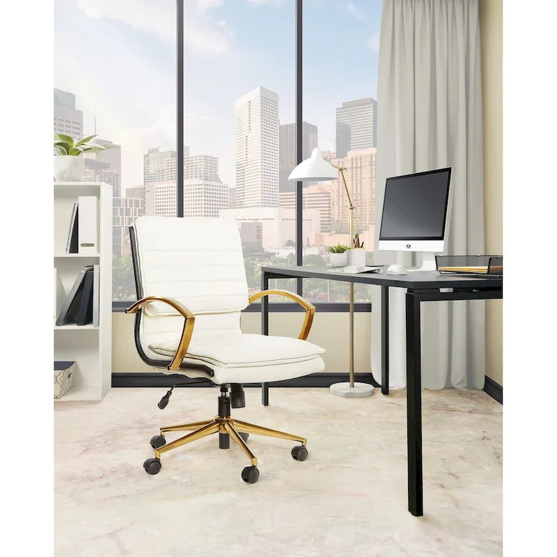 Gold Base Mid-back Faux Leather Office Chair