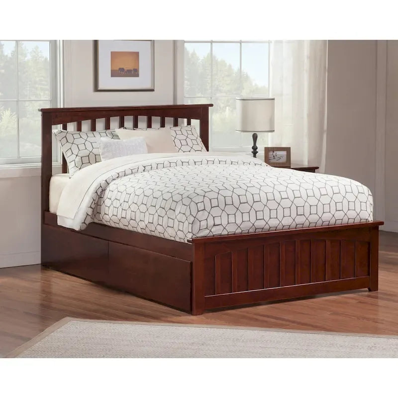 Queen Platform Bed with 2 Bed Drawers in Walnut