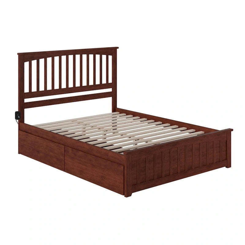 Queen Platform Bed with 2 Bed Drawers in Walnut