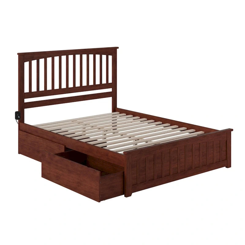 Queen Platform Bed with 2 Bed Drawers in Walnut