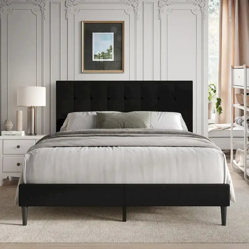CraftPorch Clean-Lines Stitching Linen Upholstered Bed