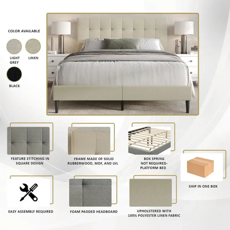 Clean-Lines Stitching Linen Upholstered Bed