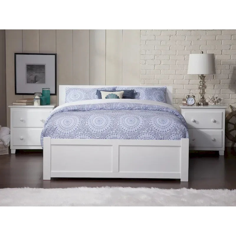Queen White Paneled Platform Bed with 2 Drawers