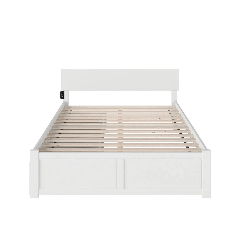Queen White Paneled Platform Bed with 2 Drawers