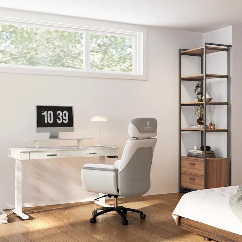 55 Slate Stone Standing Desk Executive Writing Desk with 2 Drawers & Monitor Stand