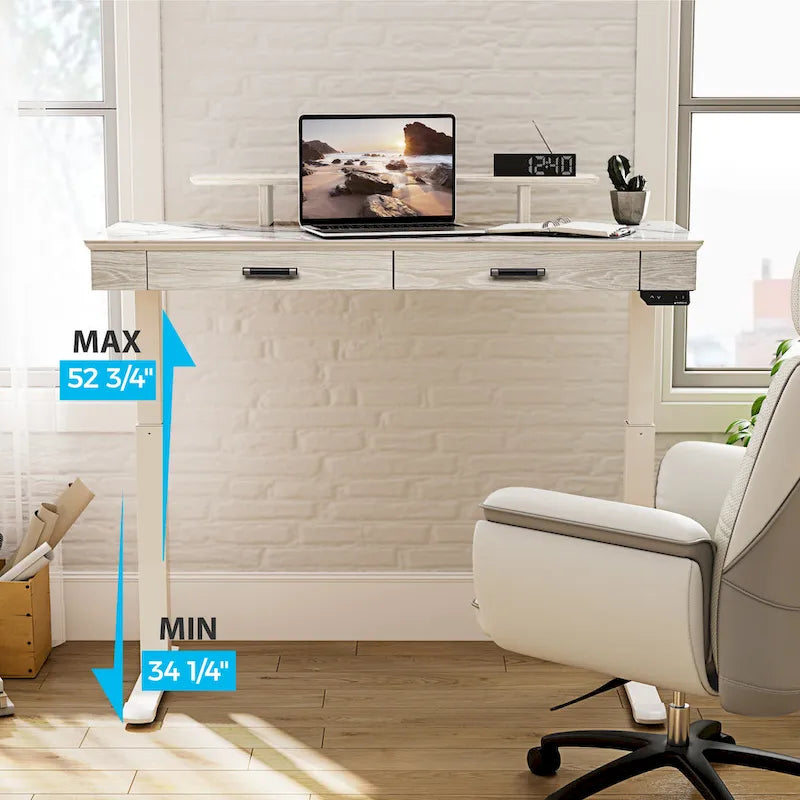55 Slate Stone Standing Desk Executive Writing Desk with 2 Drawers & Monitor Stand
