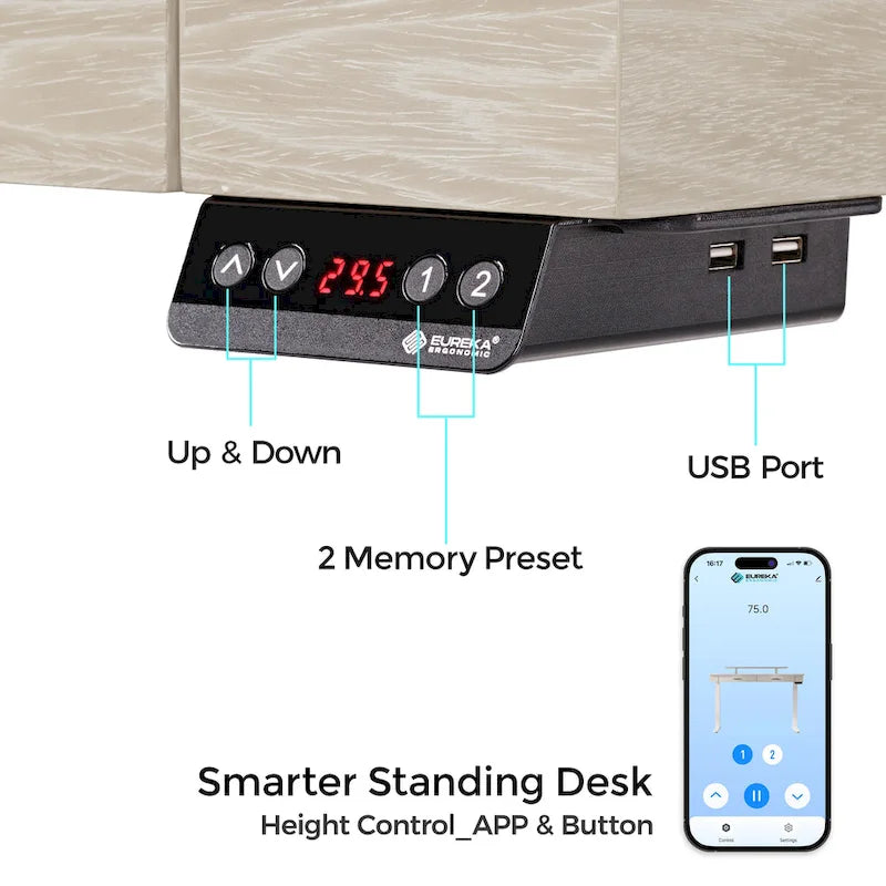 55 Slate Stone Standing Desk Executive Writing Desk with 2 Drawers & Monitor Stand