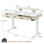 Bureau assis-debout 55 Slate Stone, bureau de direction avec 2 tiroirs et support pour écran